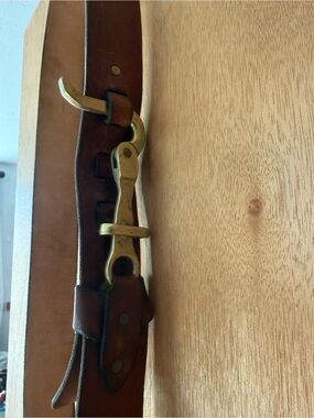 Brown Leather Men’s Belt with Brass Bit Hardware